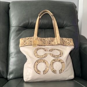 Coach 17043 Vintage Audrey Beige and Snake Leather Tote Bag🎀🎀